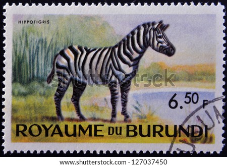 BURUNDI - CIRCA 1964: stamp printed in Kingdom of Burundi shows an African animal - Zebra, circa 1964