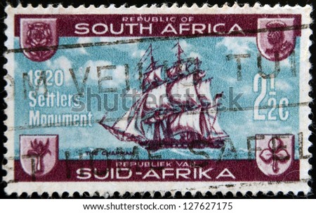 SOUTH AFRICA - CIRCA 1962: A stamp printed in South Africa dedicated to British Settlers Monument Grahamstown, circa 1962