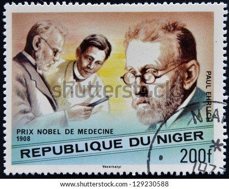 NIGER - CIRCA 1977: A stamp printed in Niger shows Nobel Prize in Medicine, Paul Ehrlich, circa 1977