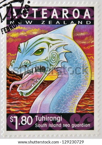 NEW ZEALAND - CIRCA 2000: A stamp printed in New Zealand shows Tuhirangi, south island sea guardian, circa  2000