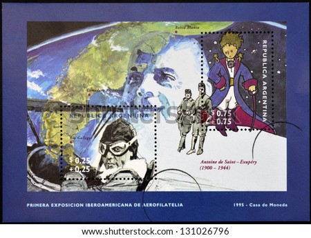 ARGENTINA - CIRCA 1995: A stamp printed in Argentina shows The Little Prince and Antoine de Saint-Exupery, circa 1995