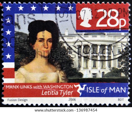 ISLE OF MAN - CIRCA 2006: Stamp printed in Isle of Man shows Letitia Tyler, Manx Links with Washington, circa 2006