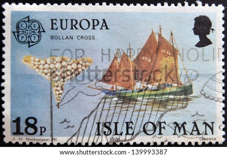 ISLE OF MAN - CIRCA 1981: A stamp printed in Isle of Man shows bollan cross, circa 1981