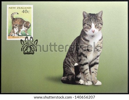 NEW ZEALAND - CIRCA 1998: stamp printed in New Zealand shows Domestic Cat, domestic moggy, circa 1998