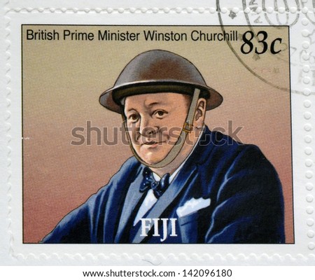 FIJI - CIRCA 2005: A stamp printed in Fiji shows British Prime Minister Winston Churchill, circa 2005