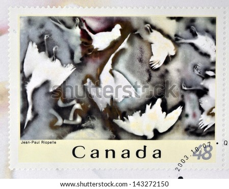 CANADA - CIRCA 2003: A stamp printed in Canada shows an abstract work of Jean Paul Riopelle, circa 2003
