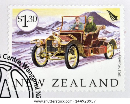 NEW ZEALAND - CIRCA 2003: A stamp printed in New Zealand dedicated to old cars, shows 1911 Wolseley, circa 2003