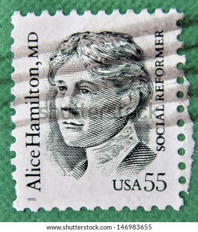 UNITED STATES OF AMERICA - CIRCA 1995: stamp printed in USA shows Alice Hamilton, social reformer, circa 1995