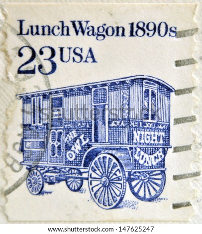 UNITED STATES OF AMERICA - CIRCA 1991: a stamp printed in USA shows Lunch Wagon, 1890s, horse-drawn wagon, circa 1991