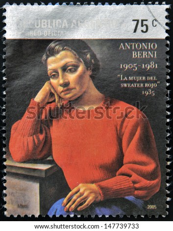 ARGENTINA - CIRCA 2005: A stamp printed in Argentina shows Woman of the red sweater by Antonio Berni, circa 2005
