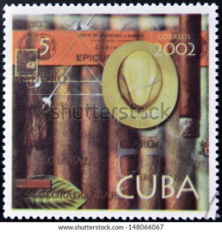 CUBA - CIRCA 2002: A stamp printed in Cuba dedicated to Havana cigars, circa 2002