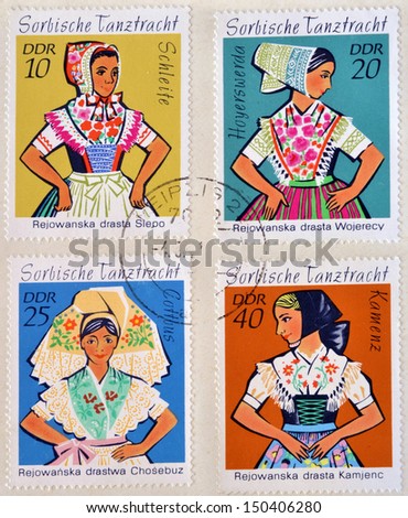 EAST GERMANY- CIRCA 1971: stamps printed in Germany shows Dance Costume, circa 1971.