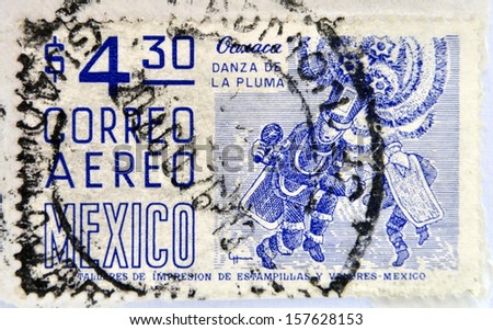 MEXICO - CIRCA 1950: a stamp printed in Mexico shows feather dance, Oaxaca, circa 1950