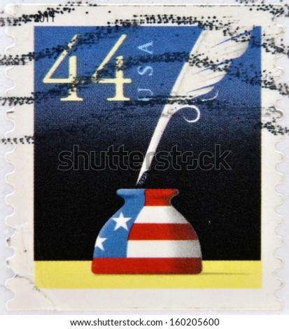 UNITED STATES OF AMERICA - CIRCA 2011: A stamp printed in USA shows Patriotic Quill Pen and Inkwell, circa 2011