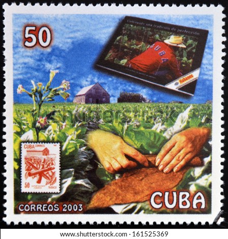 CUBA - CIRCA 2003: A stamp printed in cuba dedicated to Cuban cigars, shows snuff, circa 2003