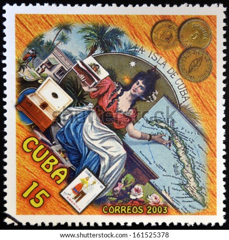 CUBA - CIRCA 2003: A stamp printed in cuba dedicated to Cuban cigars, shows a woman offering snuff, circa 2003