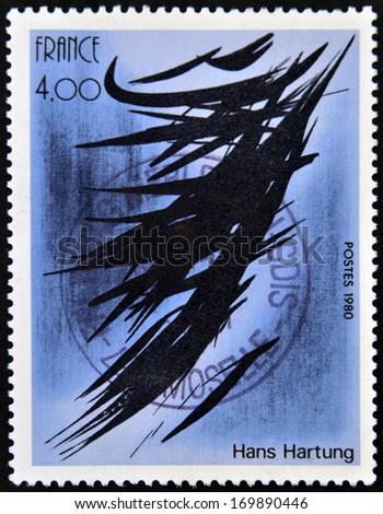 FRANCE - CIRCA 1980: a stamp printed in France shows Abstract, Painting by Hans Hartung, circa 1980