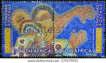 SOUTH AFRICA - CIRCA 2012: A stamp printed in RSA shows mural on the faculty of health sciences, University of Cape Town, circa 2012