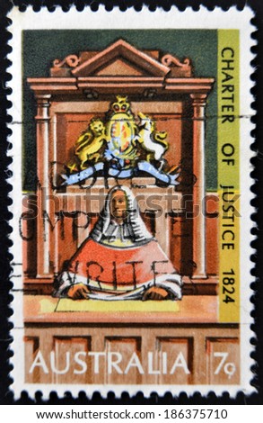 AUSTRALIA - CIRCA 1973: stamp printed in Australia shows Supreme Court Judge on Bench, circa 1973