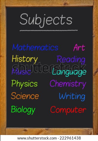 Subjects written on a blackboard