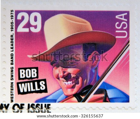 UNITED STATES OF AMERICA - CIRCA 1993: A stamp printed in USA shows Bob Wills (Western swing band leader), circa 1993.
