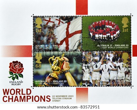 GREAT BRITAIN - CIRCA 2003:  A stamp printed in  England shows English rugby team world champion, serie, circa 2003
