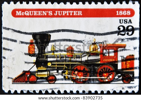UNITED STATES OF AMERICA - CIRCA 1994: A stamp printed in USA shows the locomotive Jupiter, designed by Walter McQueen, circa 1994