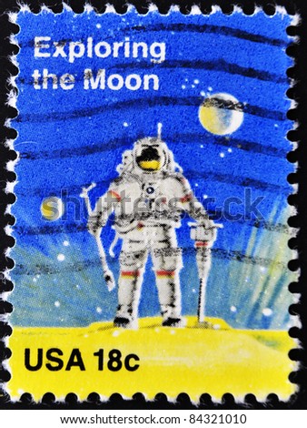 UNITED STATES OF AMERICA - CIRCA 1981: A stamp printed in USA shows a man exploring the moon, circa 1981