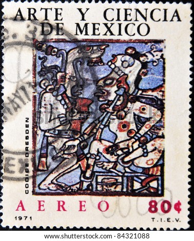 MEXICO - CIRCA 1971: A stamp printed in Mexico shows an image relating to pre-Columbian Mexican art and science, circa 1971