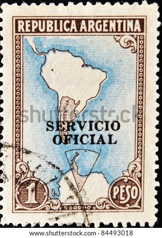 ARGENTINA - CIRCA 1955: A stamp printed in Argentina shows Map of South America, circa 1955