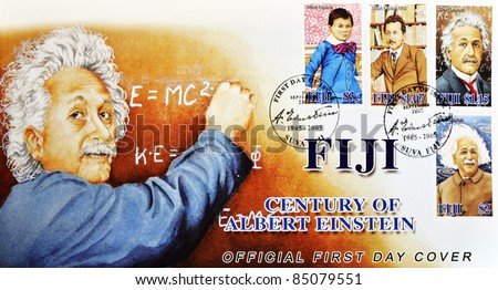 FIJI - CIRCA 2005: A stamp printed in Fiji Islands commemorating the centenary of Albert Einstein, circa 2005