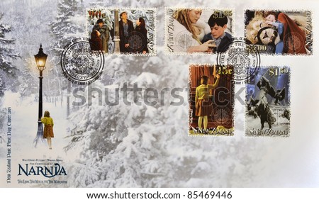 NEW ZEALAND - CIRCA 2005: Stamps printed in New Zealand shows The Chronicles of Narnia, The Lion, the Witch and the Wardrobe, first day cover, circa 2005