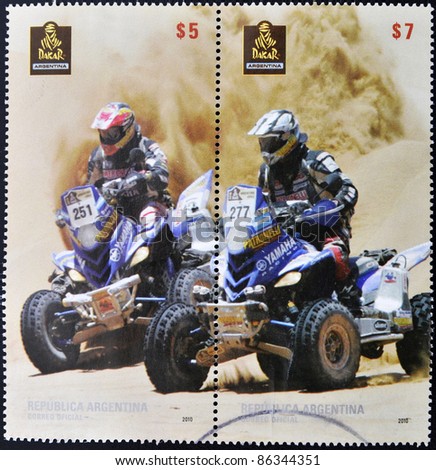 ARGENTINA - CIRCA 2010: A stamp printed in Argentina dedicated to Dakar rally, circa 2010