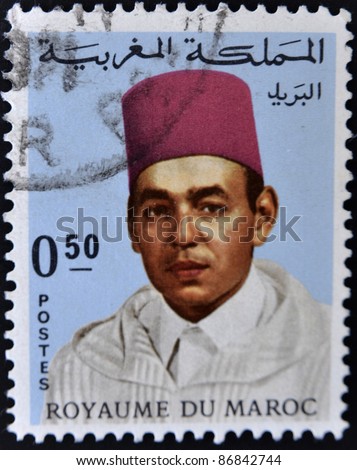 MOROCCO - CIRCA 1975: A stamp shows image of the portrait King Hassan II was King of Morocco from 1961 until his death in 1999, circa 1975.