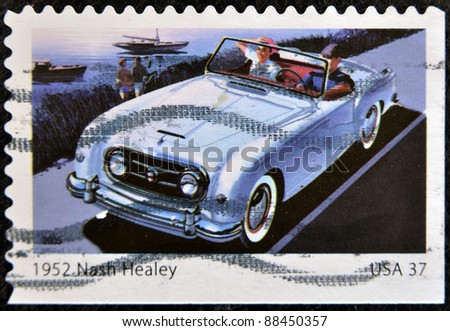 UNITED STATES OF AMERICA - CIRCA 2005: A stamp printed in USA shows 1952 nash healey, circa 2005