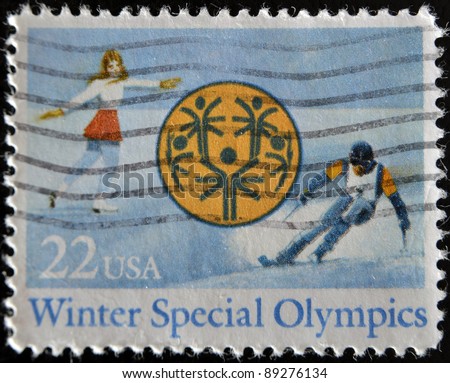 UNITED STATES OF AMERICA - CIRCA 1985: A stamp printed in USA dedicated to Winter Special Olympics in Park City, Utah, circa 1985