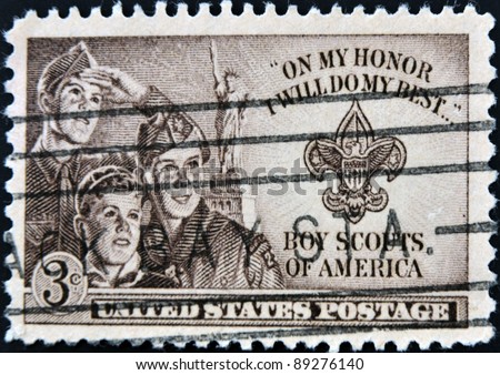 UNITED STATES OF AMERICA - CIRCA 1950 : A stamp printed in the USA shows Boy scouts of America, \