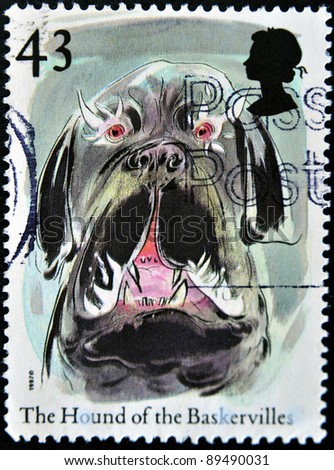 UNITED KINGDOM - CIRCA 1997: A stamp printed in Great Britain shows the hound of the baskervilles, circa 1997