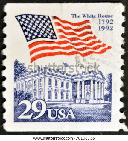 UNITED STATES OF AMERICA - CIRCA 2001: stamp printed in USA, shows flag and the white house, circa 2001