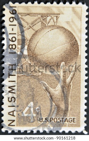 UNITED STATES - CIRCA 1961:A stamp printed in United states, shows Basketball, circa 1961