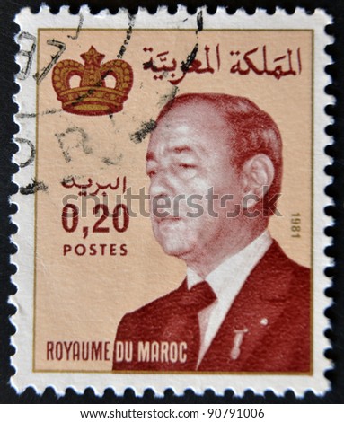 MOROCCO - CIRCA 1981: A  stamp printed in Morocco shows King Hassan II (Moulay Hassan II Muhammad ben Yusuf). circa 1981