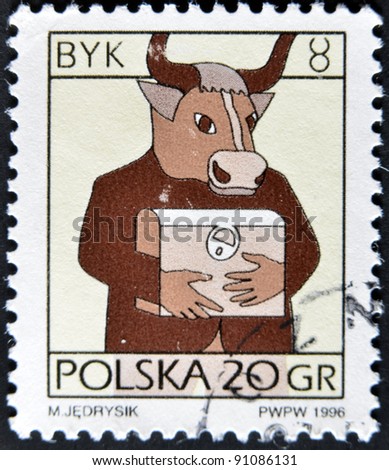 POLAND - CIRCA 1996: A stamp printed in the Poland, shows a sign of the zodiac, Taurus, circa 1996