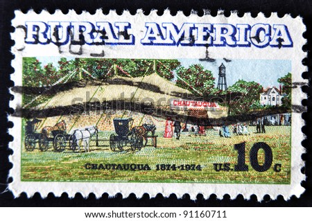 UNITED STATES OF AMERICA - CIRCA 1974: A stamp printed in USA shows Chautauqua in reference rural america, circa 1974