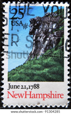 UNITED STATES - CIRCA 1988: A stamp printed in USA, honoring Constitution of the United States of America, shows view of New Hampshire, circa 1988