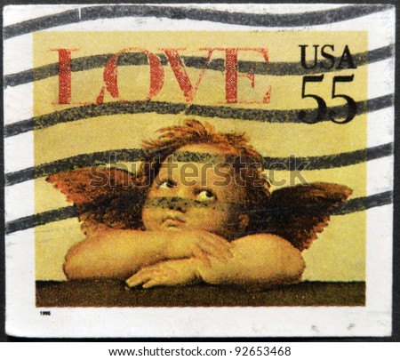 UNITED STATES OF AMERICA - CIRCA 1995: A stamp printed in the United States of America shows image of cupid, circa 1995