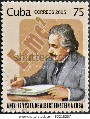 CUBA - CIRCA 2005: A stamp printed in Cuba dedicated to anniversary of Albert Einstein\'s visit to Cuba, circa 2005
