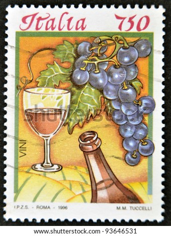 ITALY - CIRCA 1996: A stamp printed in Italy dedicated to wine, circa 1996