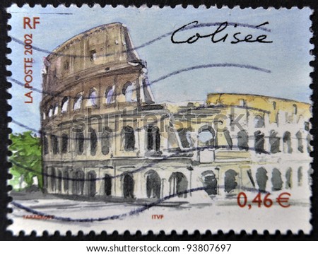 FRANCE - CIRCA 2002: A stamp printed in France shows Rome\'s Colosseum, circa 2002