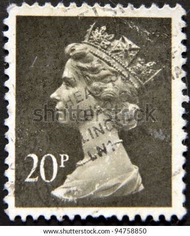 UNITED KINGDOM - CIRCA 1970: An English stamp printed in Great Britain shows Portrait of Queen Elizabeth, circa 1970.