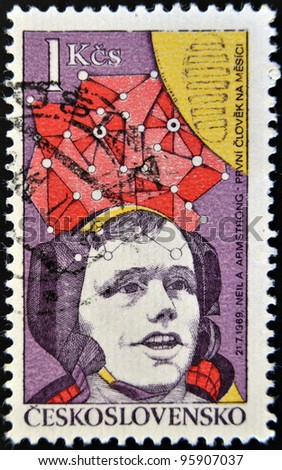 CZECHOSLOVAKIA - CIRCA 1977: A stamp printed in Czechoslovakia, shows Neil Armstrong, first moon walk 1969, circa 1977